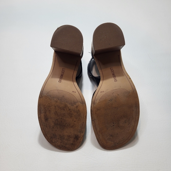 Lucky Brand Black Leather Strappy Block Heel Sandals Size 6.5 - Picture 6 of 8